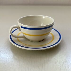 VTG Chantilly France Tea Cup & Saucer Blue Yellow Stripe MCM Space Age